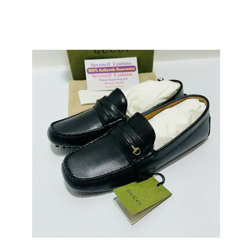 NIB Gucci Half Horsebit Driver Loafers Size 8 US 8.5  Black Leather Shoes